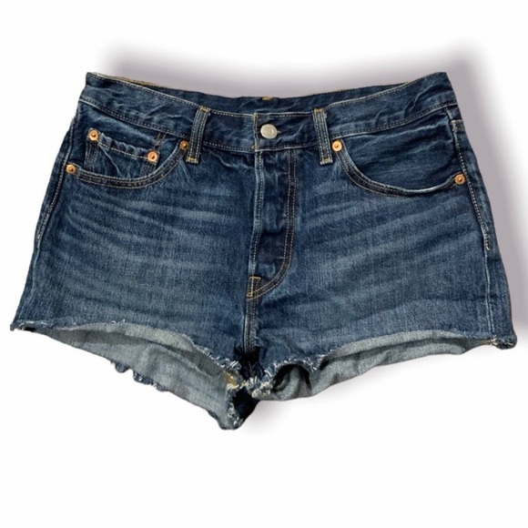 Levis 501 Shorts Women 29 Blue Cut Off Button Fly Mid Rise Premium Denim - Picture 3 of 16